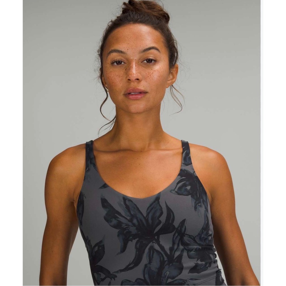 Lululemon Align Tank Top Botanical Bloom Anchor Floral Grey Black Cropped Size 2